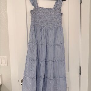 J. Crew Light Blue & White Striped Tiered Sundress